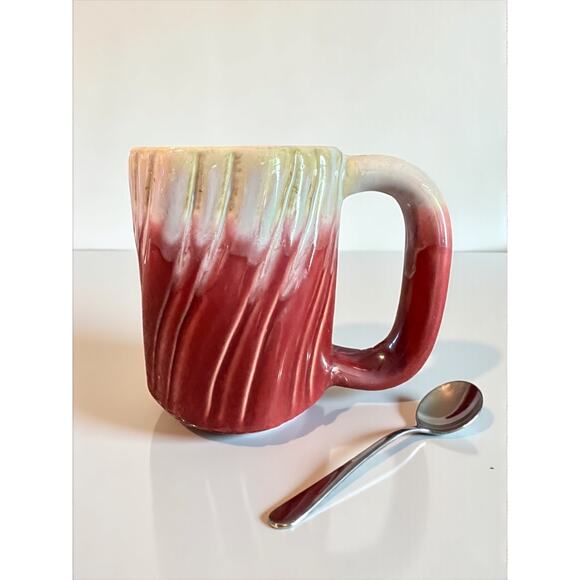 Rodolfo Padilla Drip Glaze Stoneware Mugs-Set of 4-Wood Stand-Mexico-Pottery-Red - Picture 4 of 11